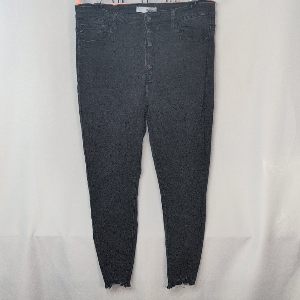 High-Rise Black Skinny Jeans with Button-Fly and Raw Hem XL